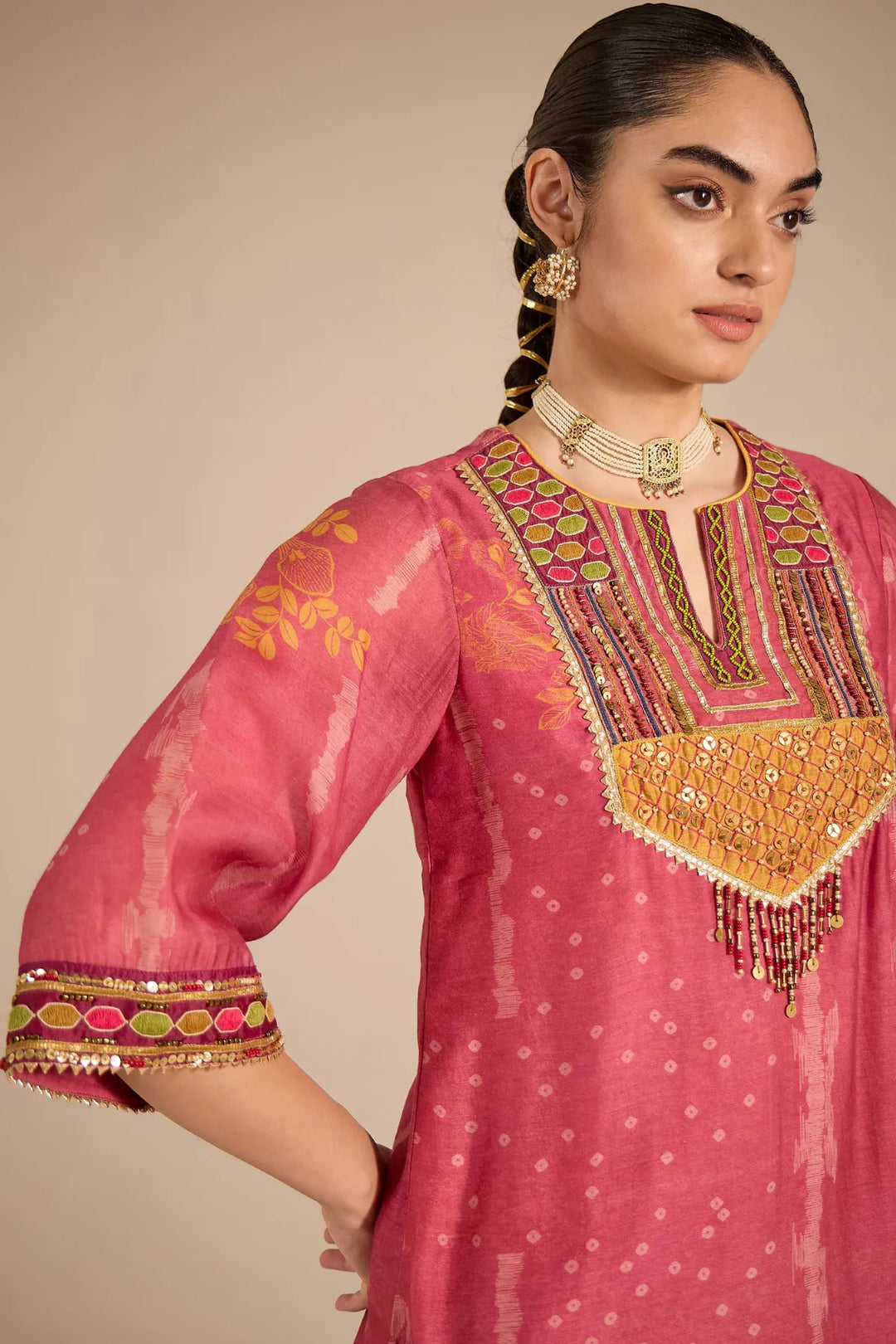 Blush Cotton Silk Embroidered Short Kurta Set