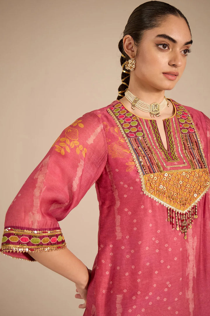 Blush Cotton Silk Embroidered Short Kurta Set