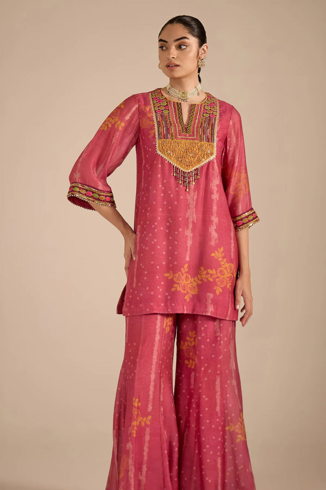 Blush Cotton Silk Embroidered Short Kurta Set