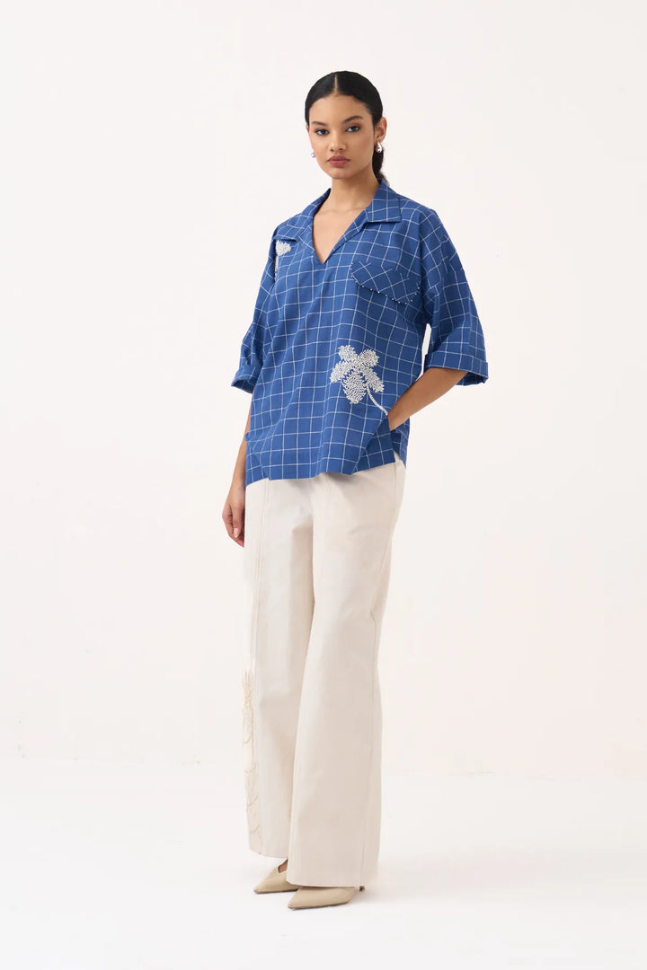 Emb. V Neck Top Co-ord