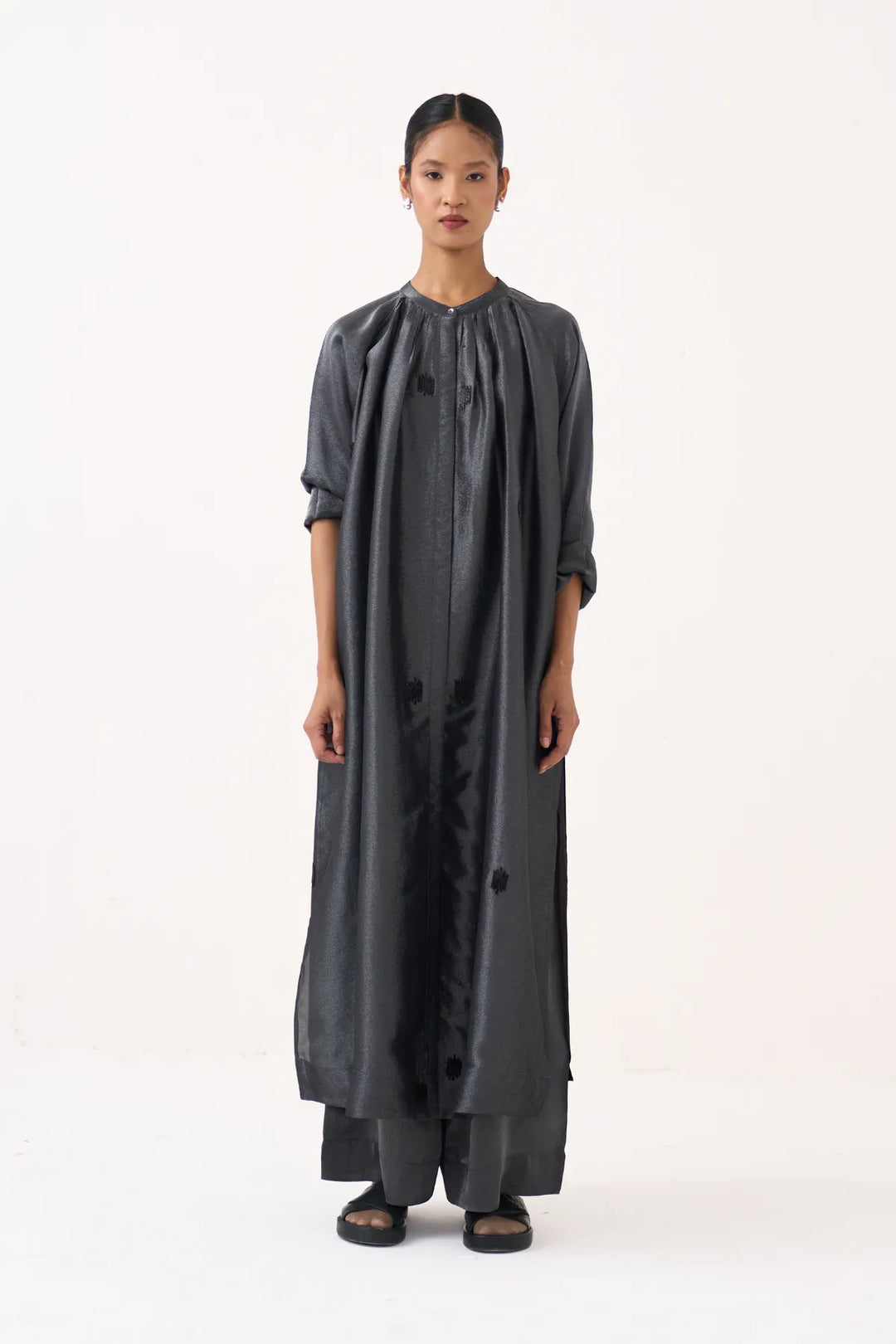 Hand Emb. Gather Neck Shirt Co-ord (Set Of 2)