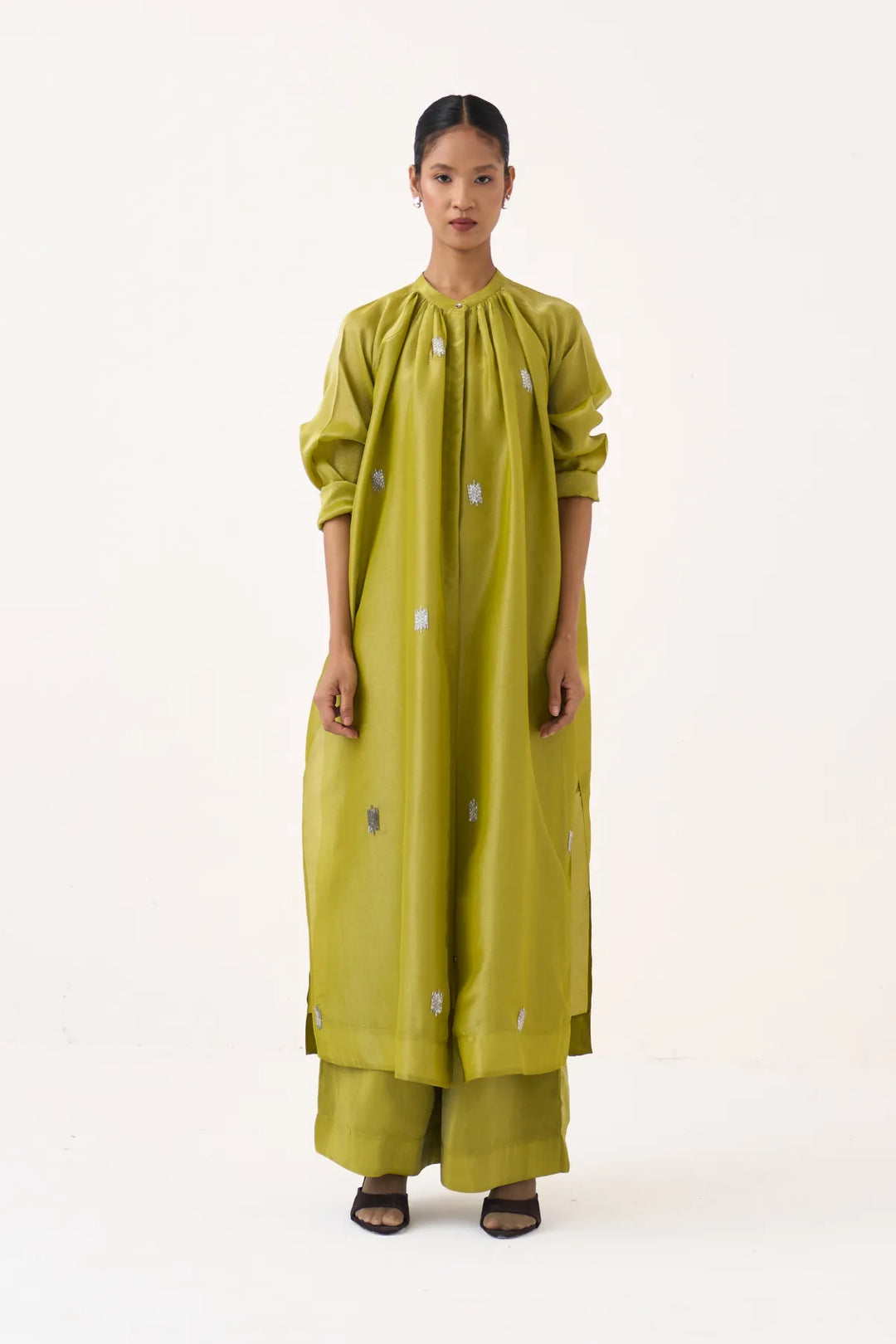 Hand Emb. Gather Neck Shirt Co-ord (Set Of 2)