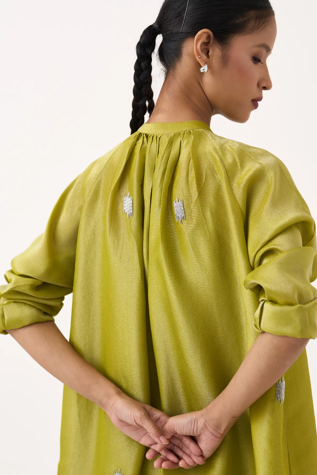 Hand Emb. Gather Neck Shirt Co-ord (Set Of 2)