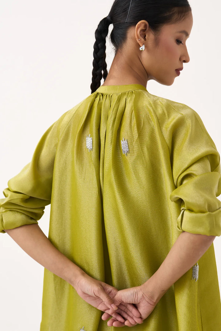Hand Emb. Gather Neck Shirt Co-ord (Set Of 2)