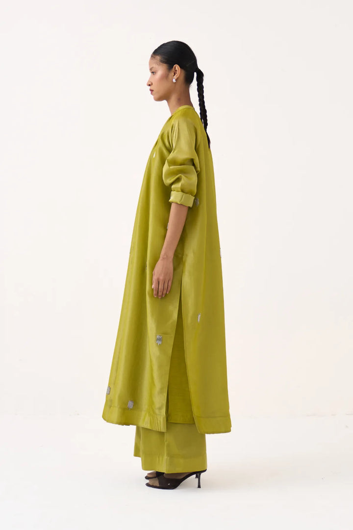 Hand Emb. Gather Neck Shirt Co-ord (Set Of 2)