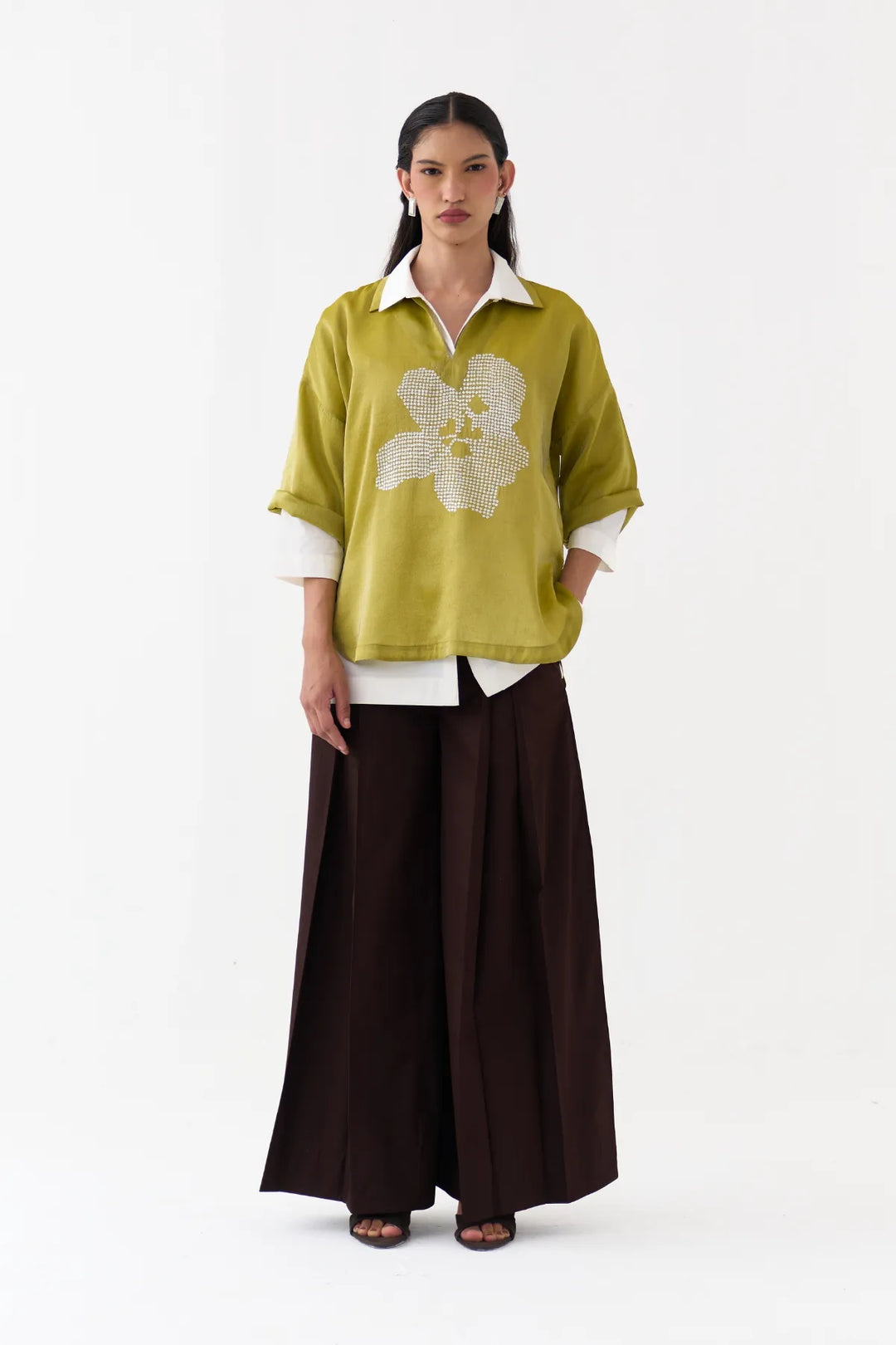 Emb. V Neck Top Co-ord (Set Of 3)