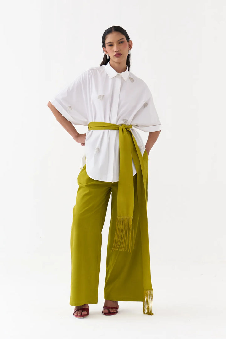 Hand Emb. Detail U-Hem Shirt Co-ord