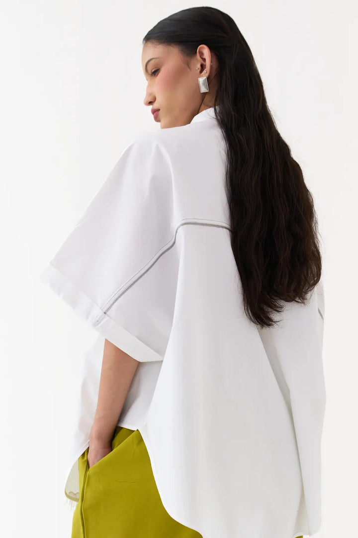 Hand Emb. Detail U-Hem Shirt Co-ord
