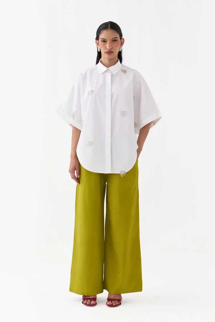 Hand Emb. Detail U-Hem Shirt Co-ord