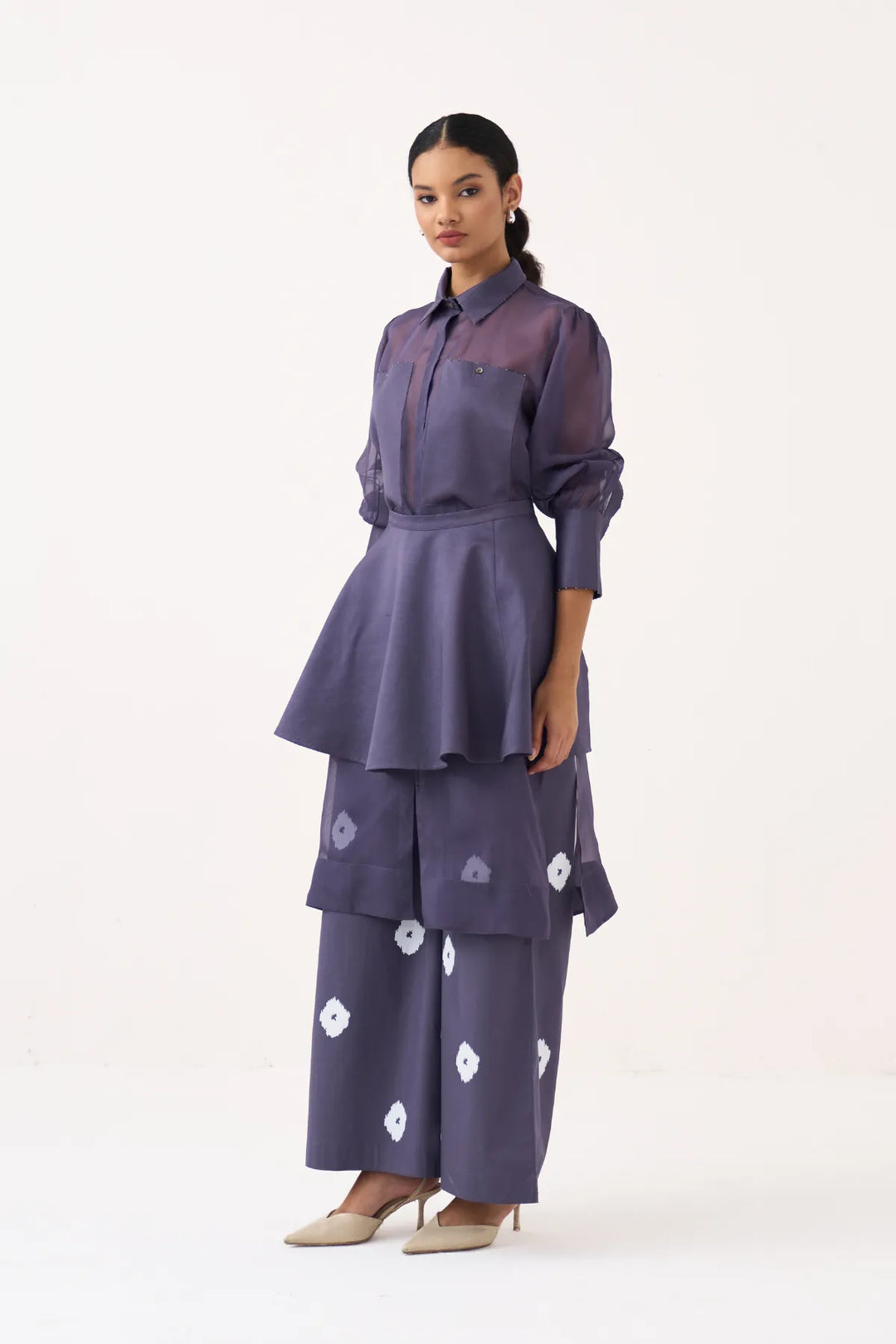 Beaded Collar Sheer Shirt Co-ord