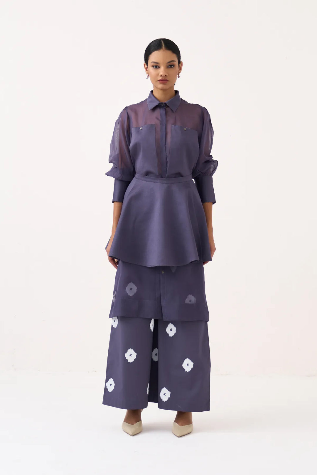 Beaded Collar Sheer Shirt Co-ord