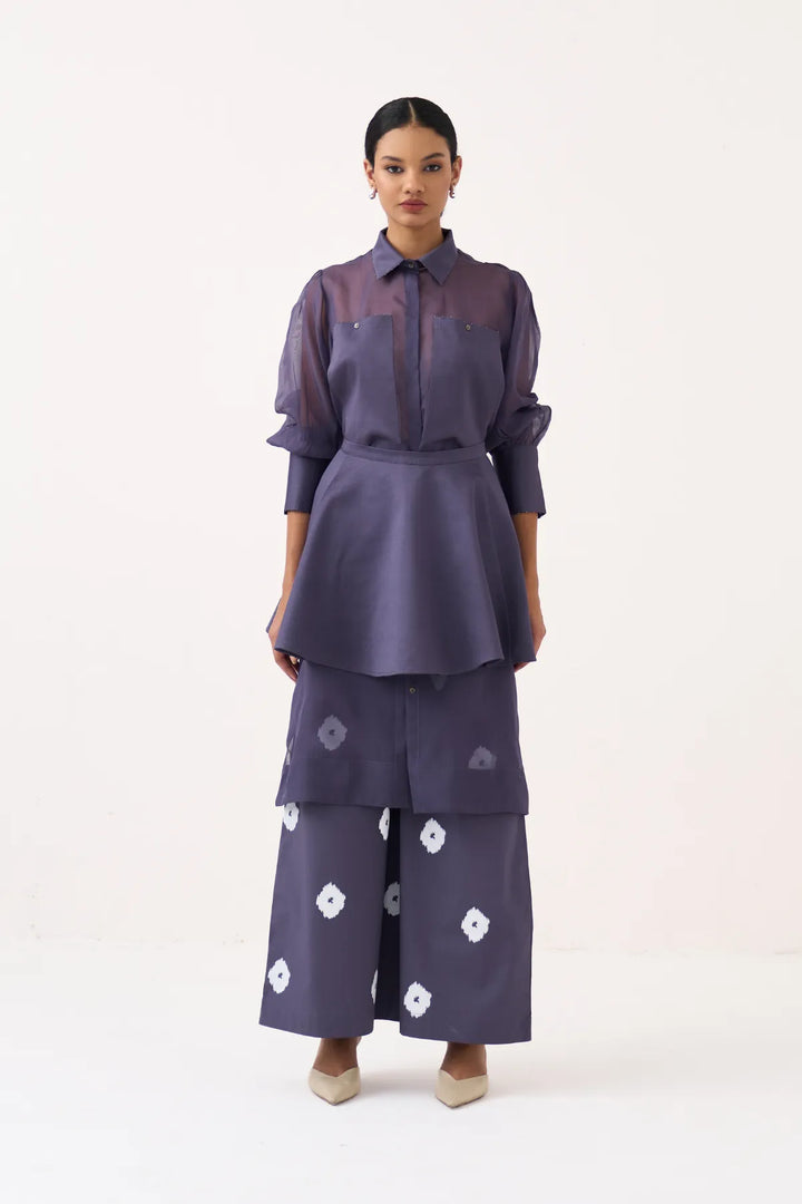 Beaded Collar Sheer Shirt Co-ord