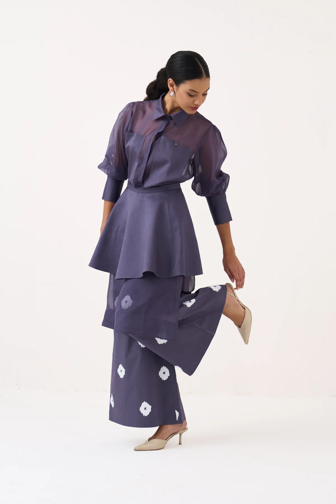 Beaded Collar Sheer Shirt Co-ord