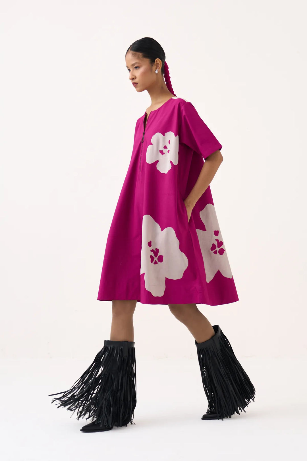 Floral Applique Wide Hem Dress