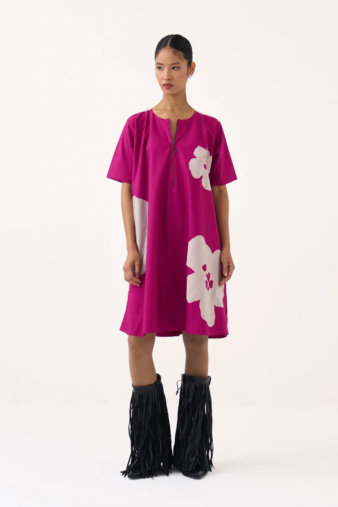 Floral Applique Wide Hem Dress