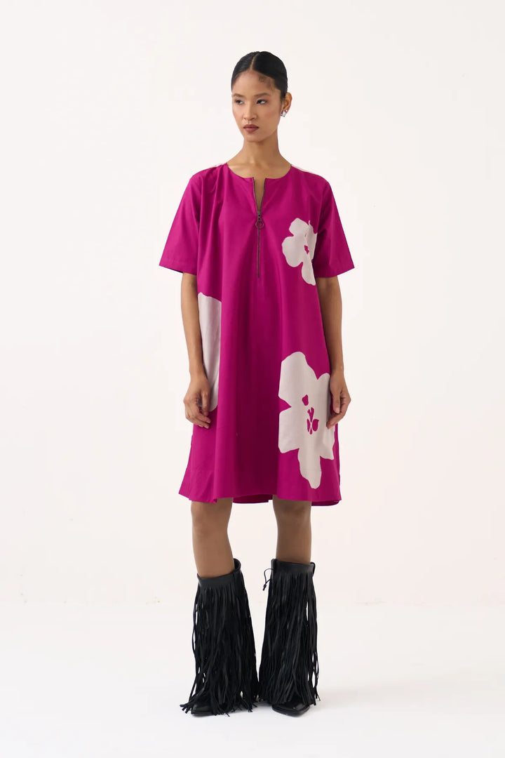 Floral Applique Wide Hem Dress