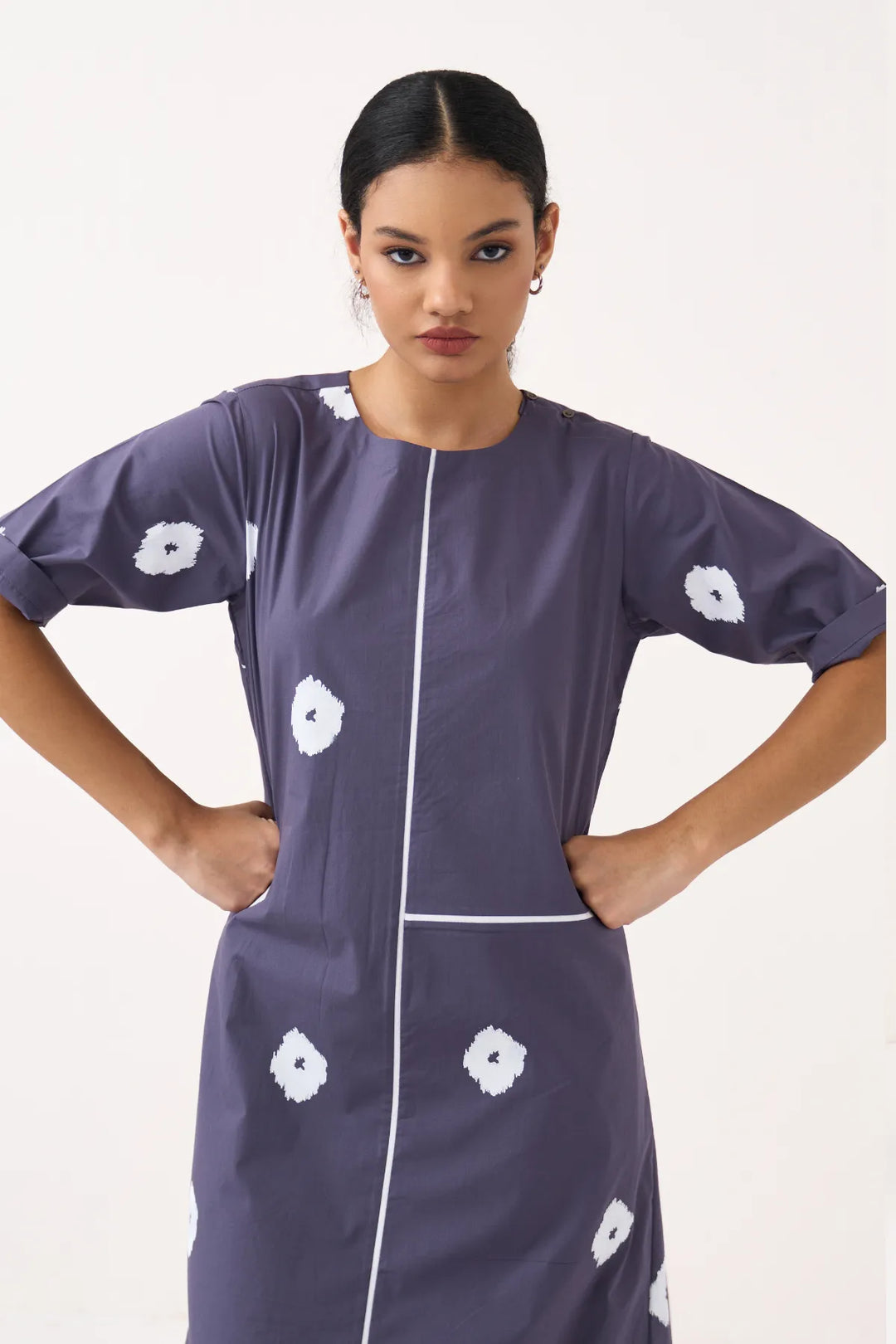 Block Print Back Pleat Dress