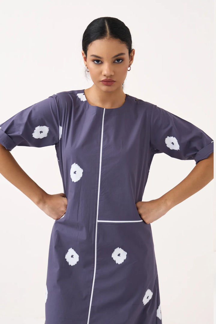 Block Print Back Pleat Dress