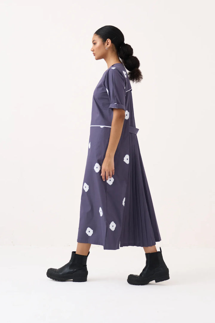 Block Print Back Pleat Dress