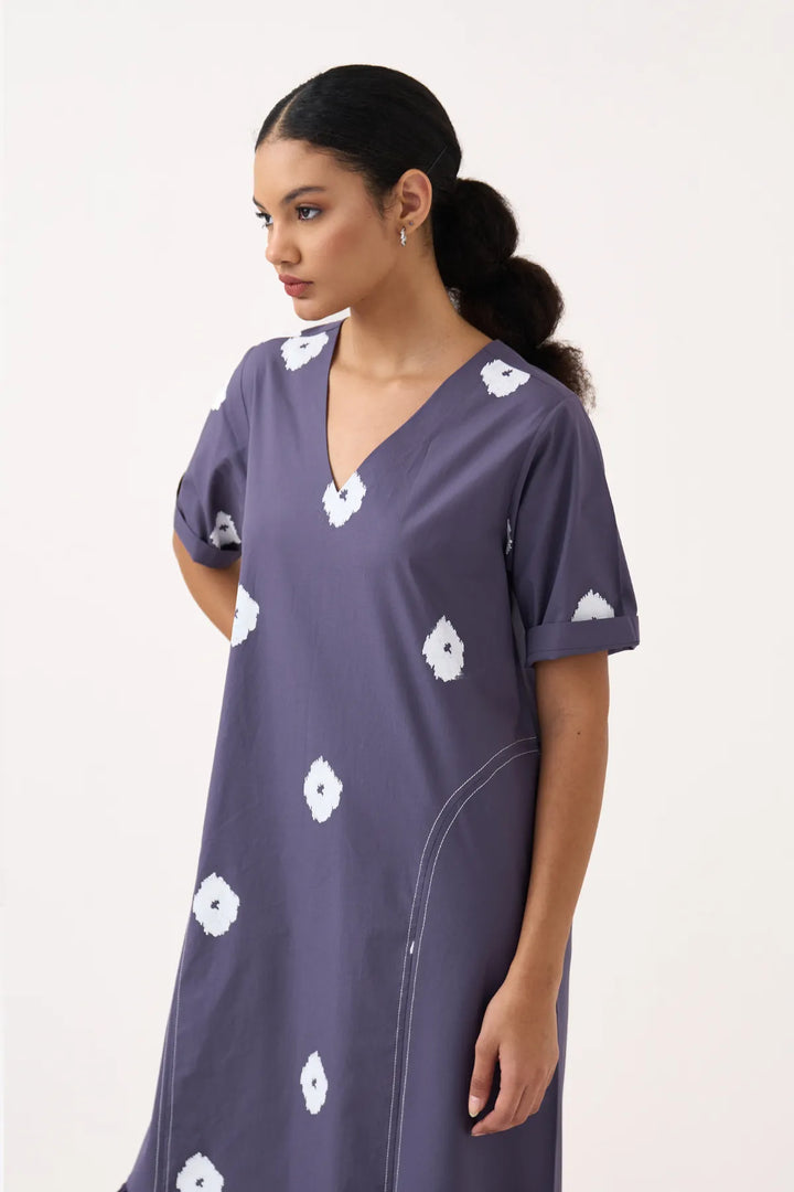Side U-Gather Block Print Dress