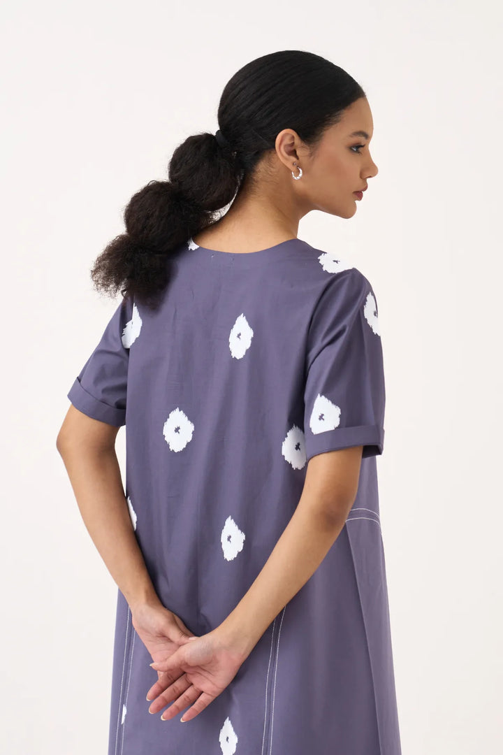 Side U-Gather Block Print Dress