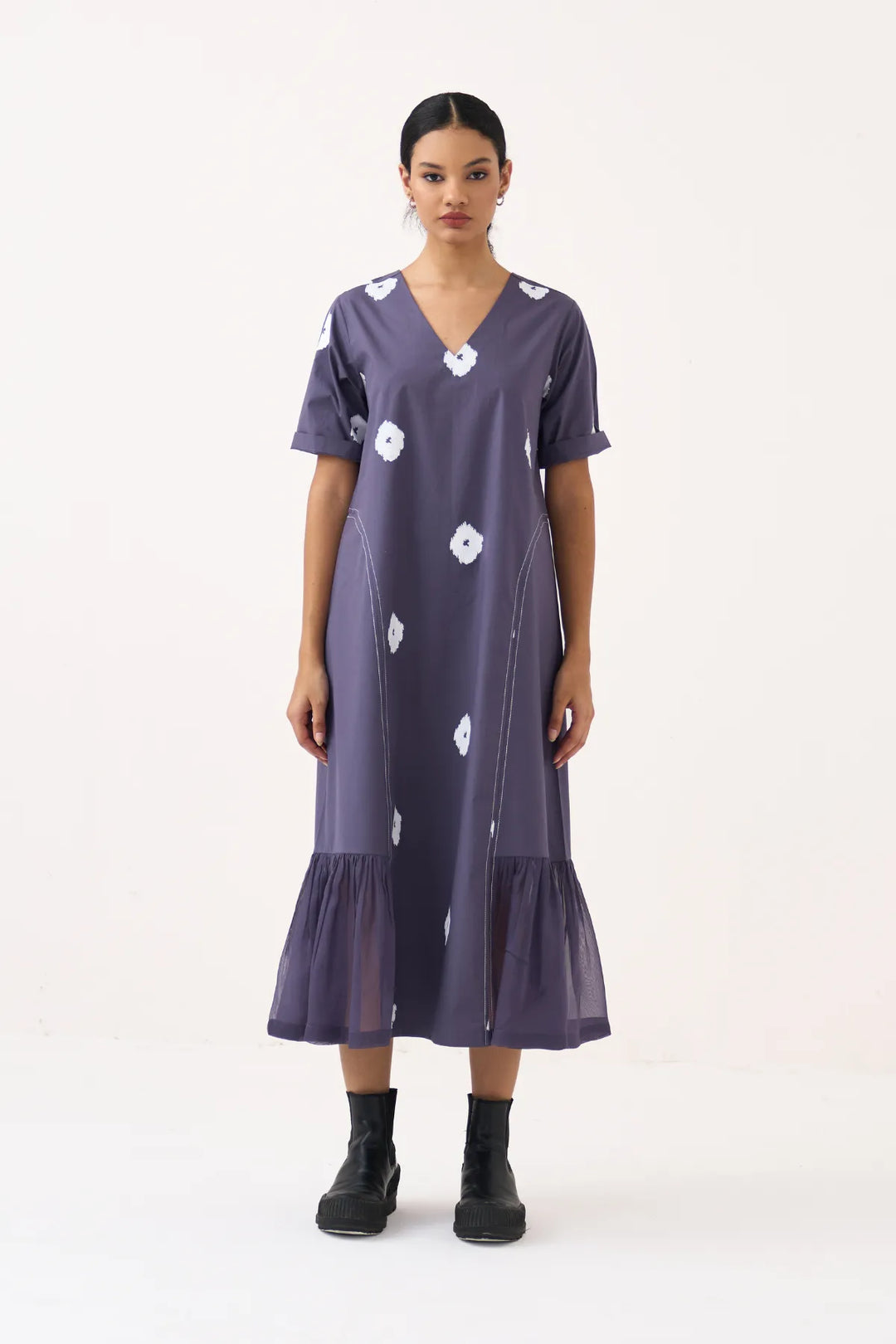 Side U-Gather Block Print Dress