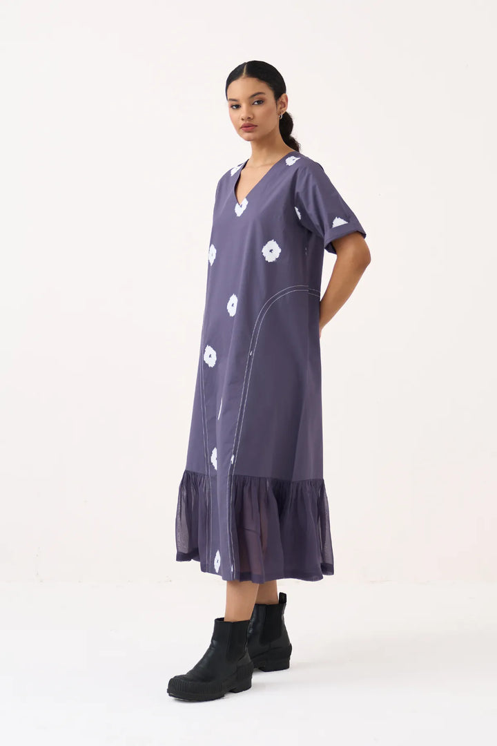 Side U-Gather Block Print Dress