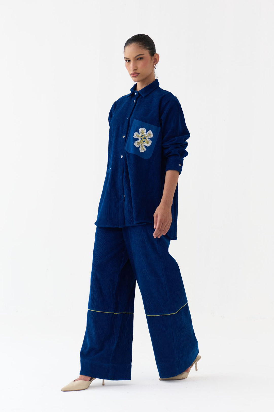 Hand Emb. Patch Pocket Shirt Co-ord (Set Of 2)