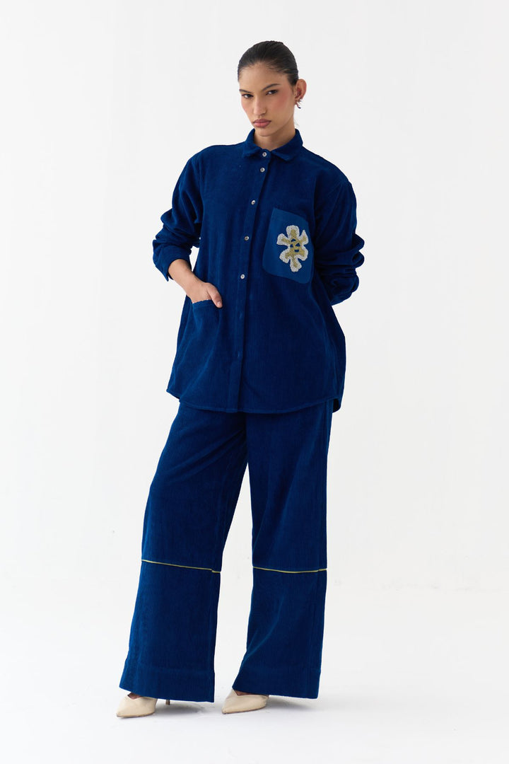 Hand Emb. Patch Pocket Shirt Co-ord (Set Of 2)