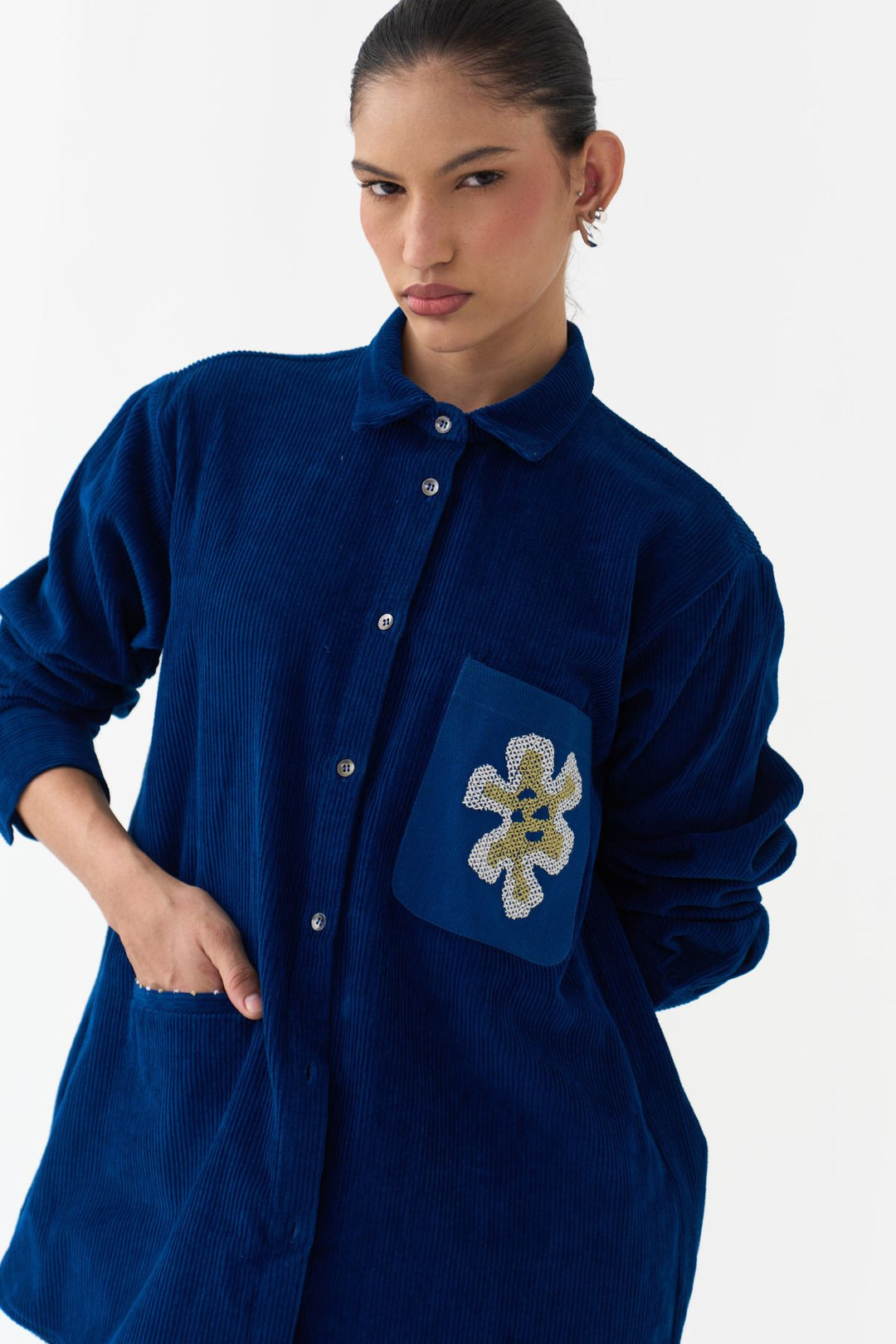 Hand Emb. Patch Pocket Shirt Co-ord (Set Of 2)