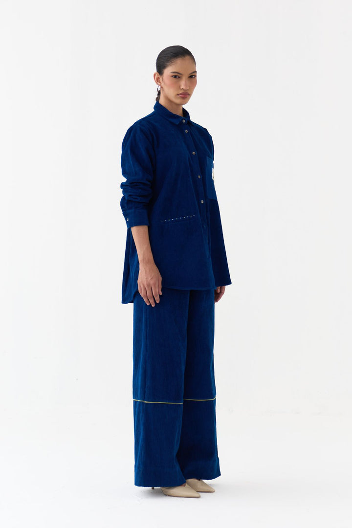 Hand Emb. Patch Pocket Shirt Co-ord (Set Of 2)
