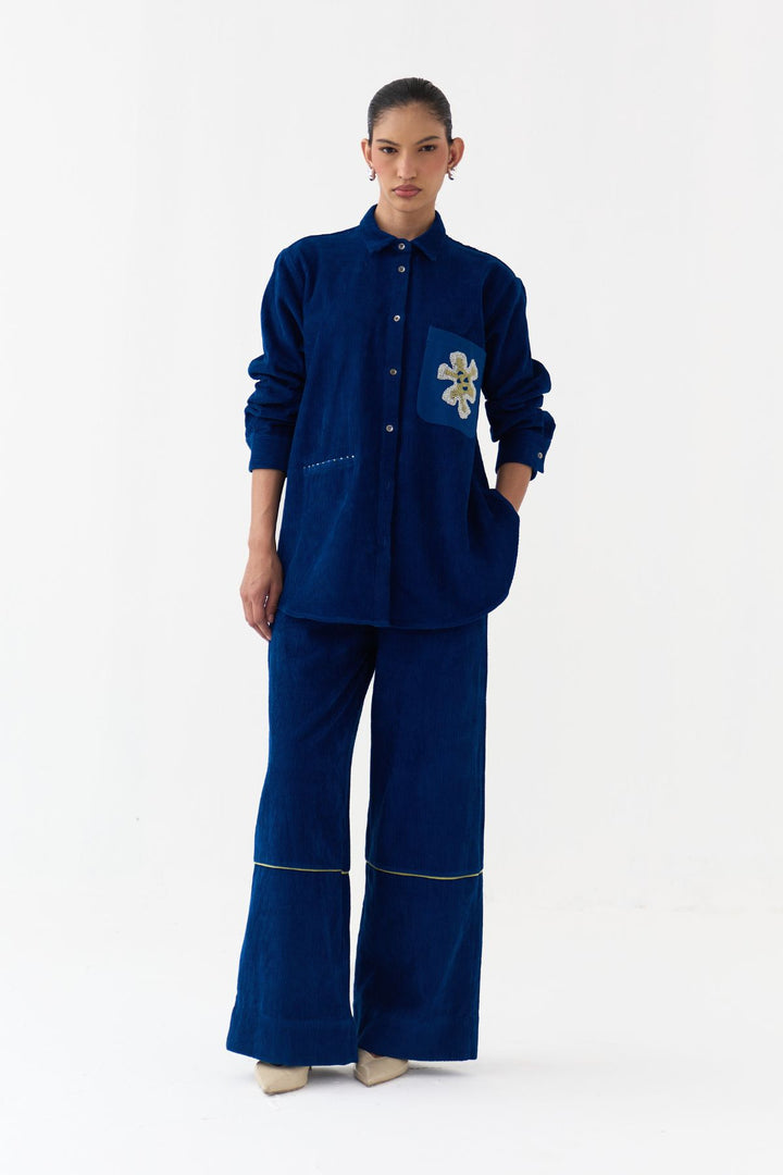 Hand Emb. Patch Pocket Shirt Co-ord (Set Of 2)