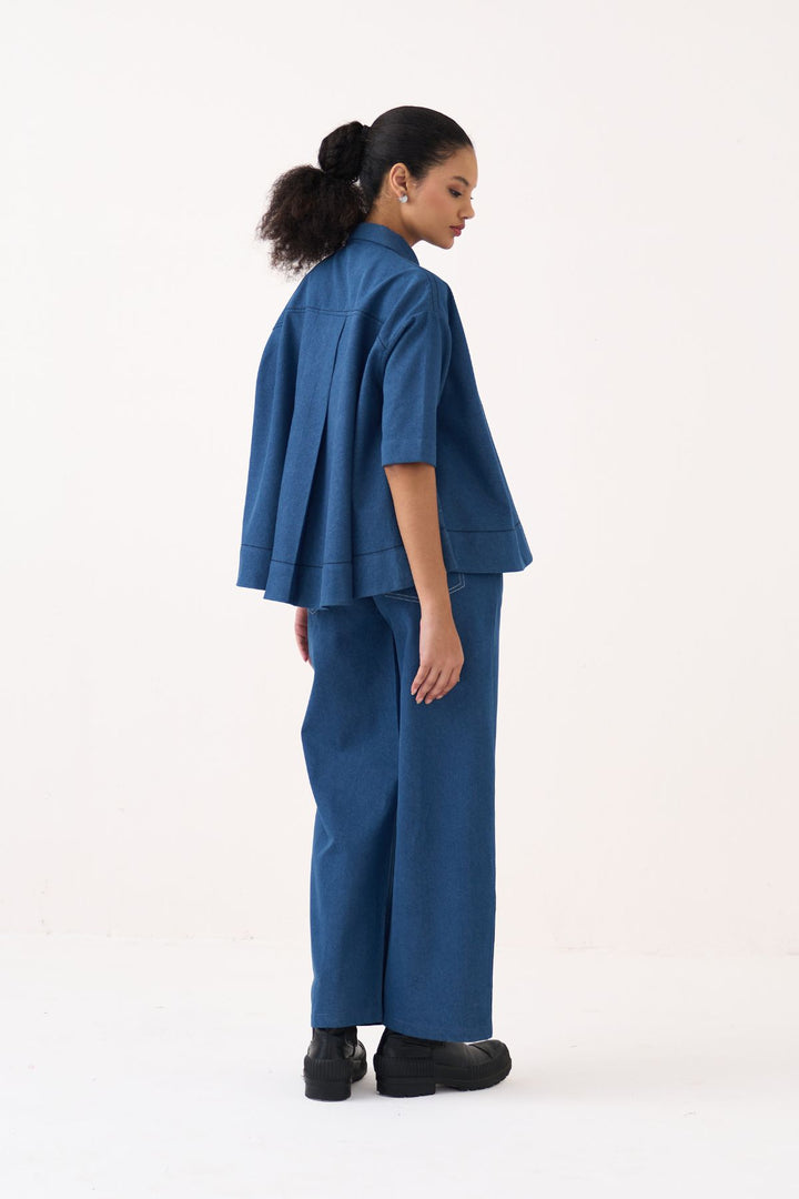 Floral Emb. Denim Shirt Co-ord (Set Of 2)