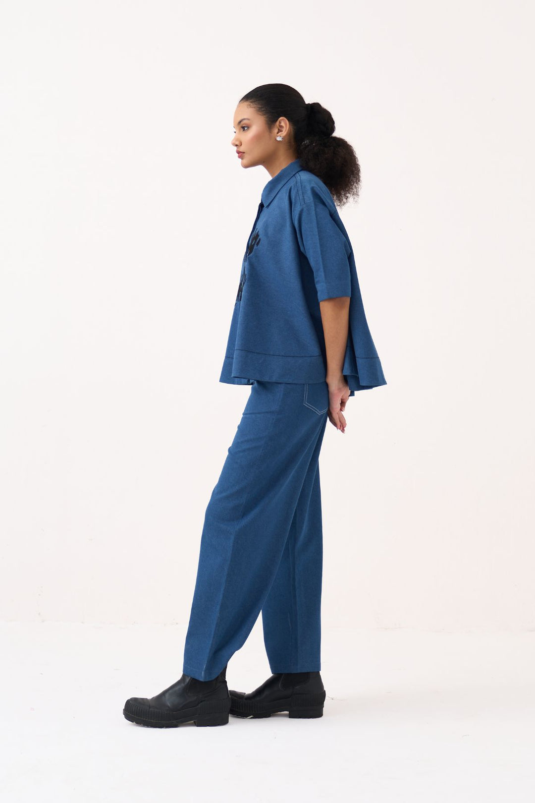 Floral Emb. Denim Shirt Co-ord (Set Of 2)