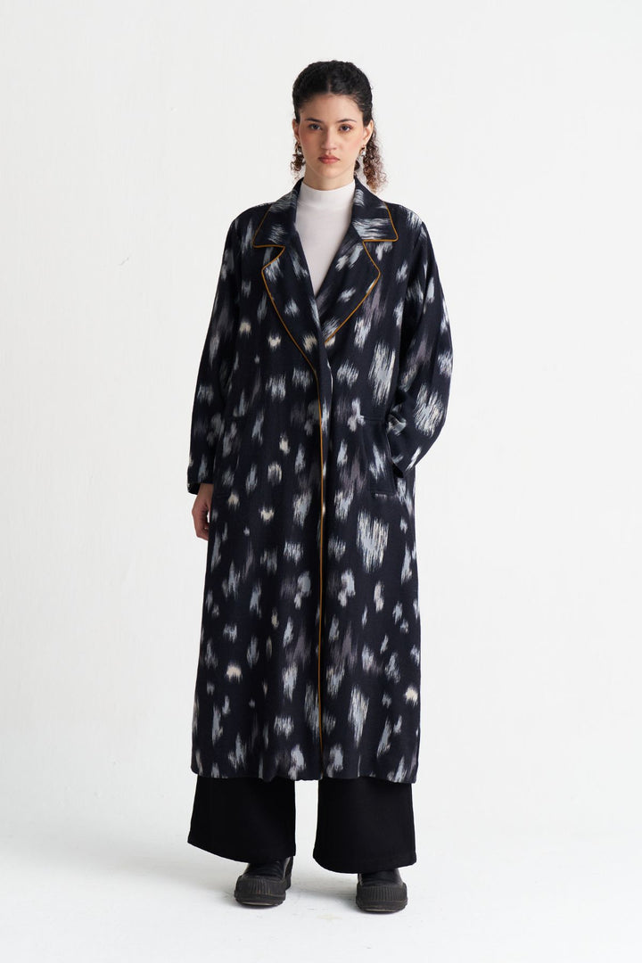 Ikat Print Woollen Trench Co-ord (Set Of 2)