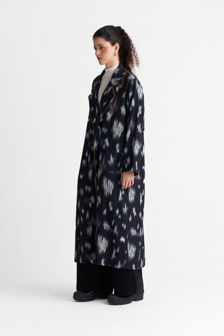Ikat Print Woollen Trench Co-ord (Set Of 2)