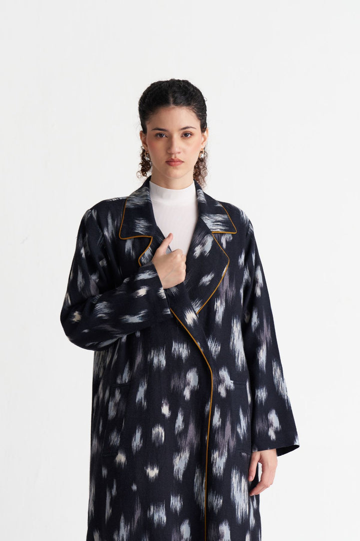 Ikat Print Woollen Trench Co-ord (Set Of 2)