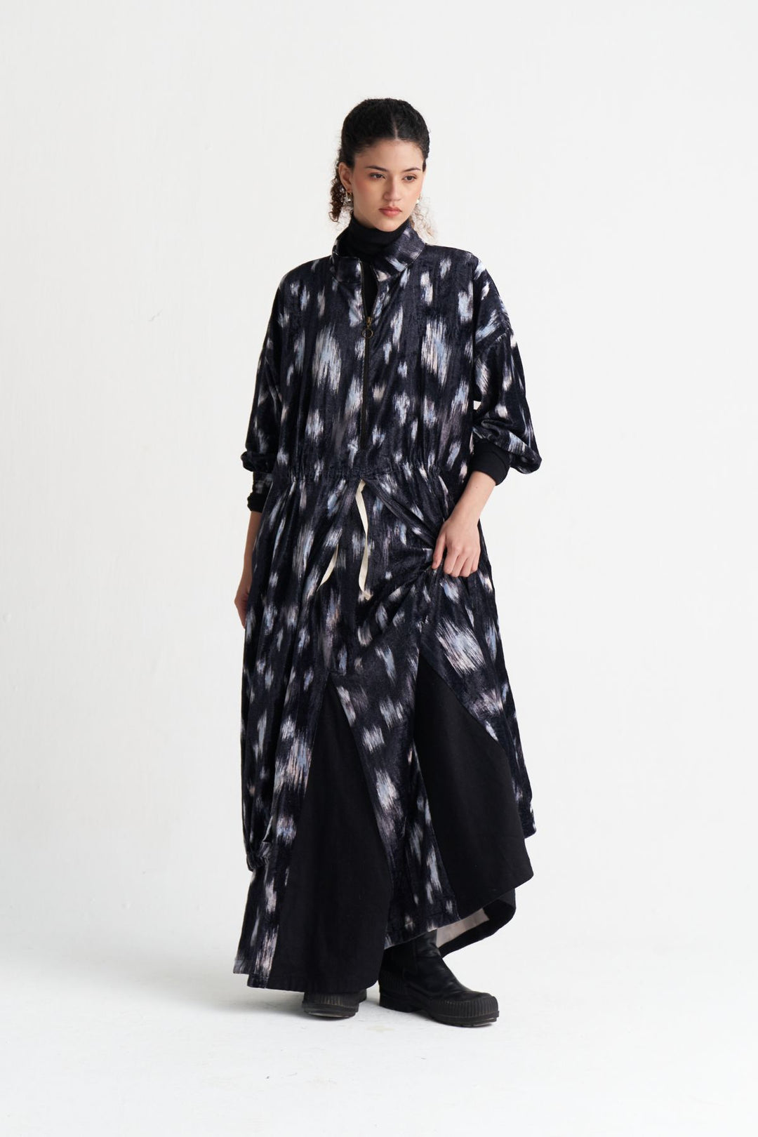 Ikat Print Velvet Circular Skirt Co-ord (Set Of 2)