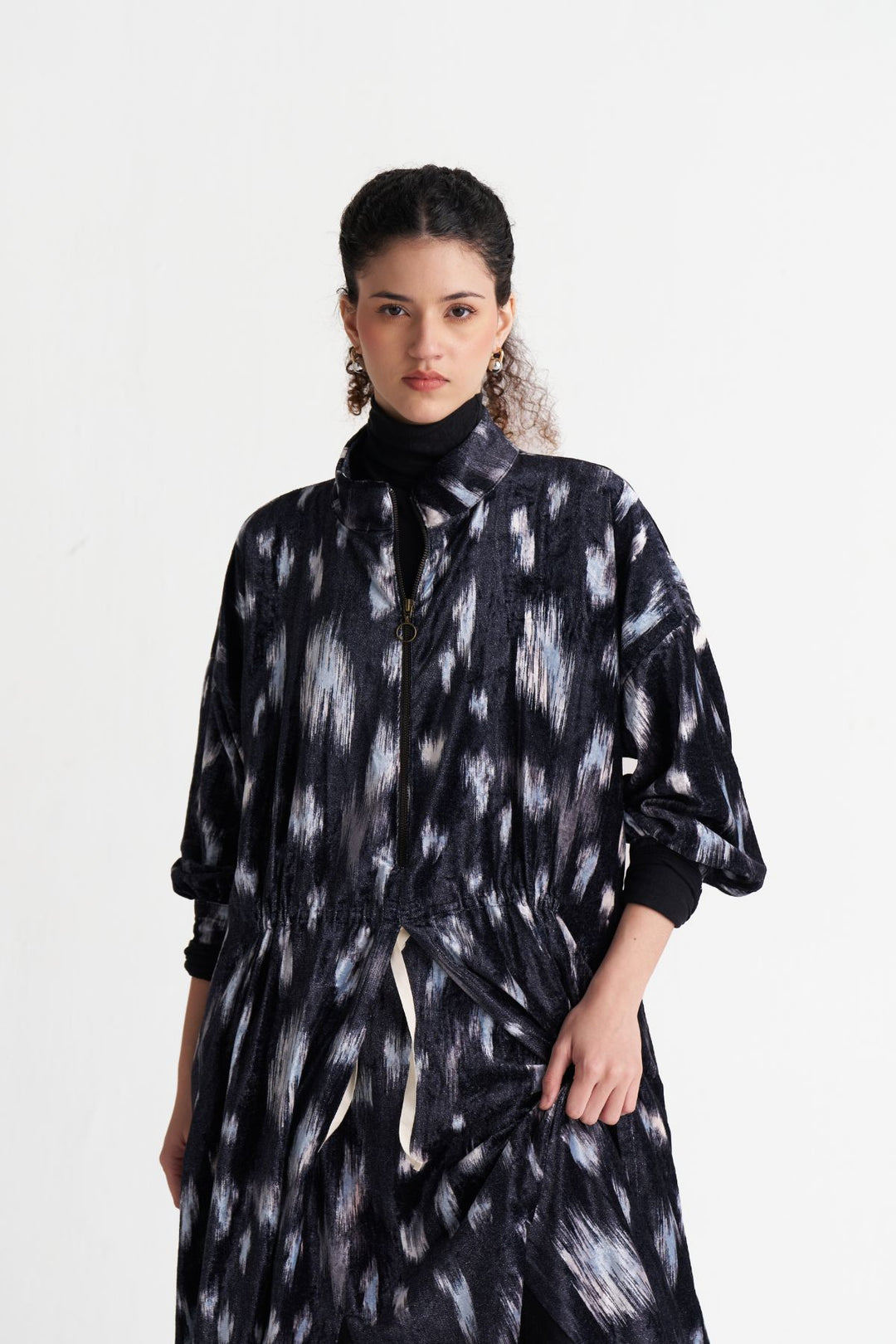Ikat Print Velvet Circular Skirt Co-ord (Set Of 2)