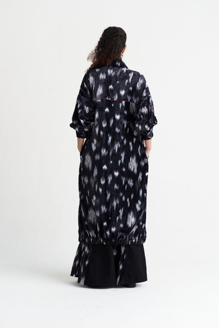 Ikat Print Velvet Circular Skirt Co-ord (Set Of 2)