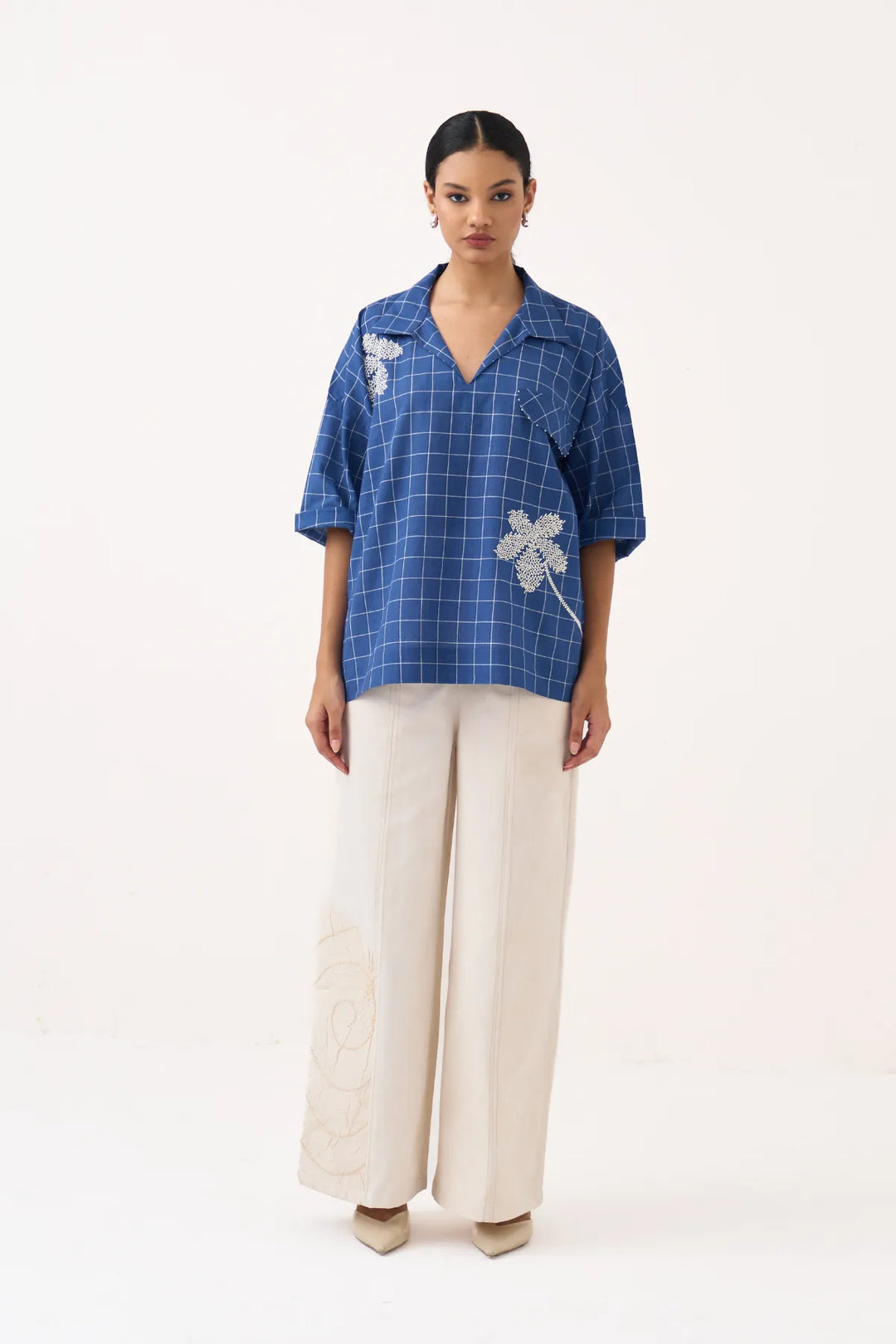 Emb. V Neck Top Co-ord