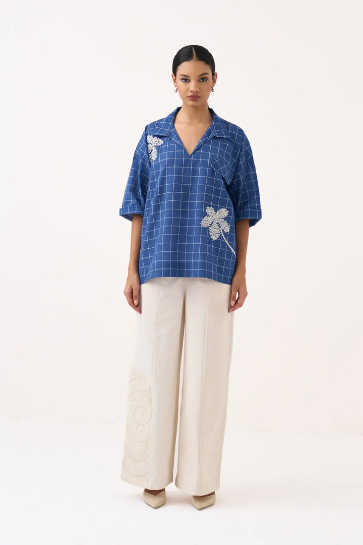 Emb. V Neck Top Co-ord