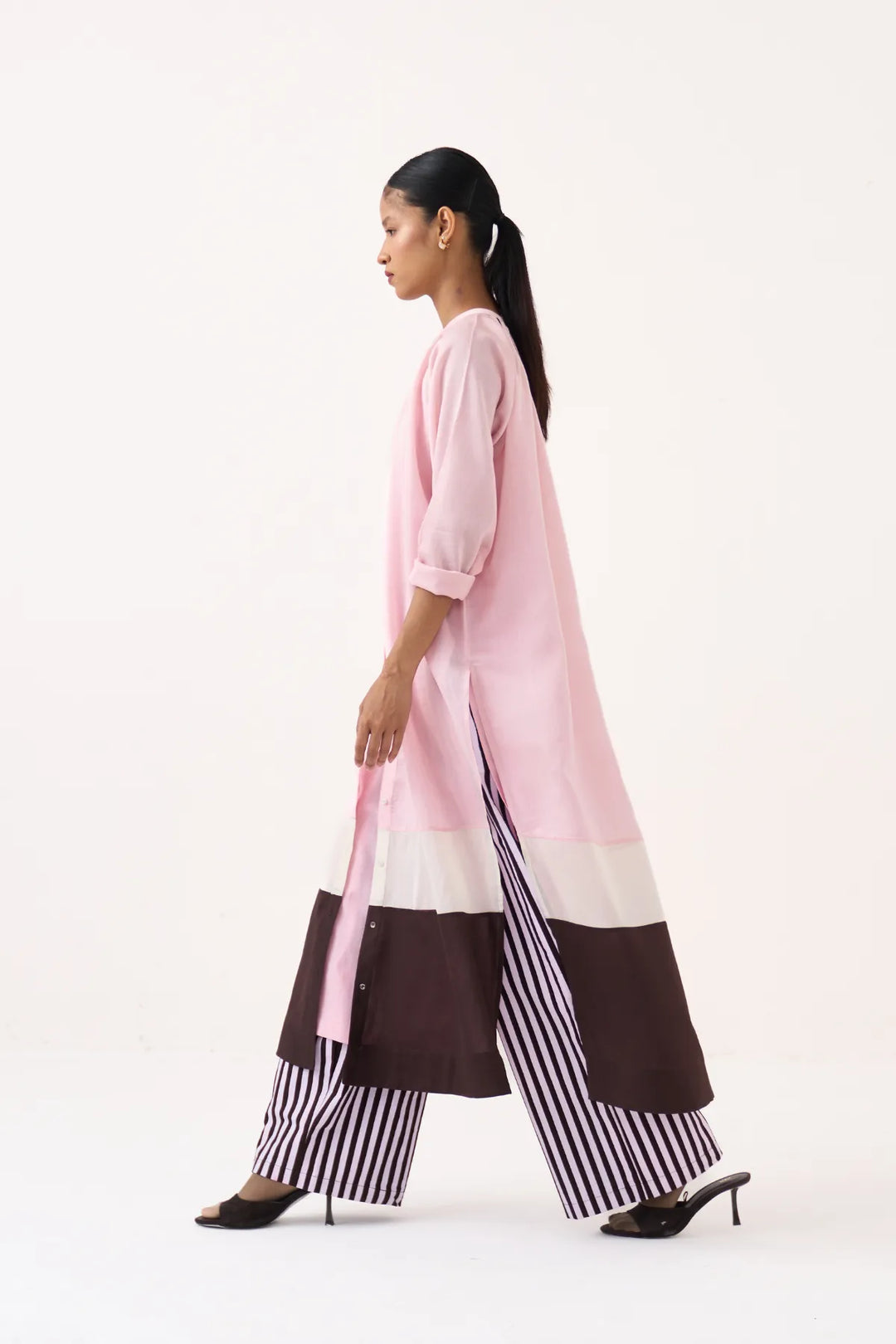 Panel Gather Neck Shirt Co-ord