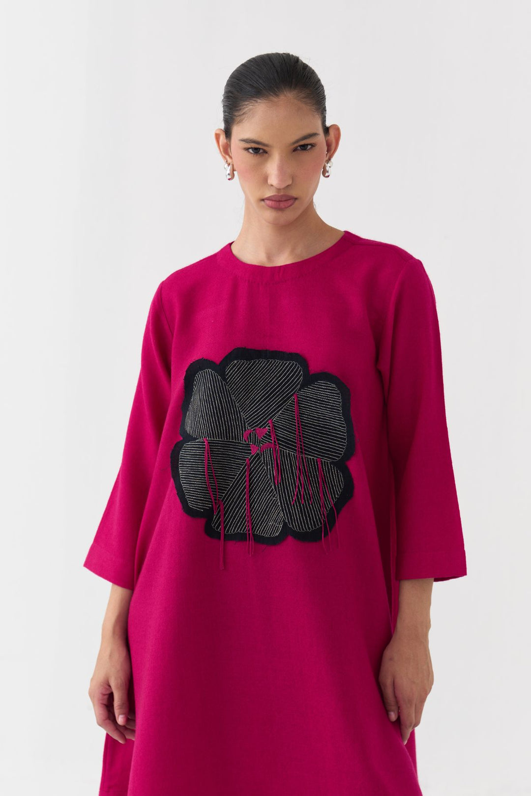 Floral Applique Woollen Dress