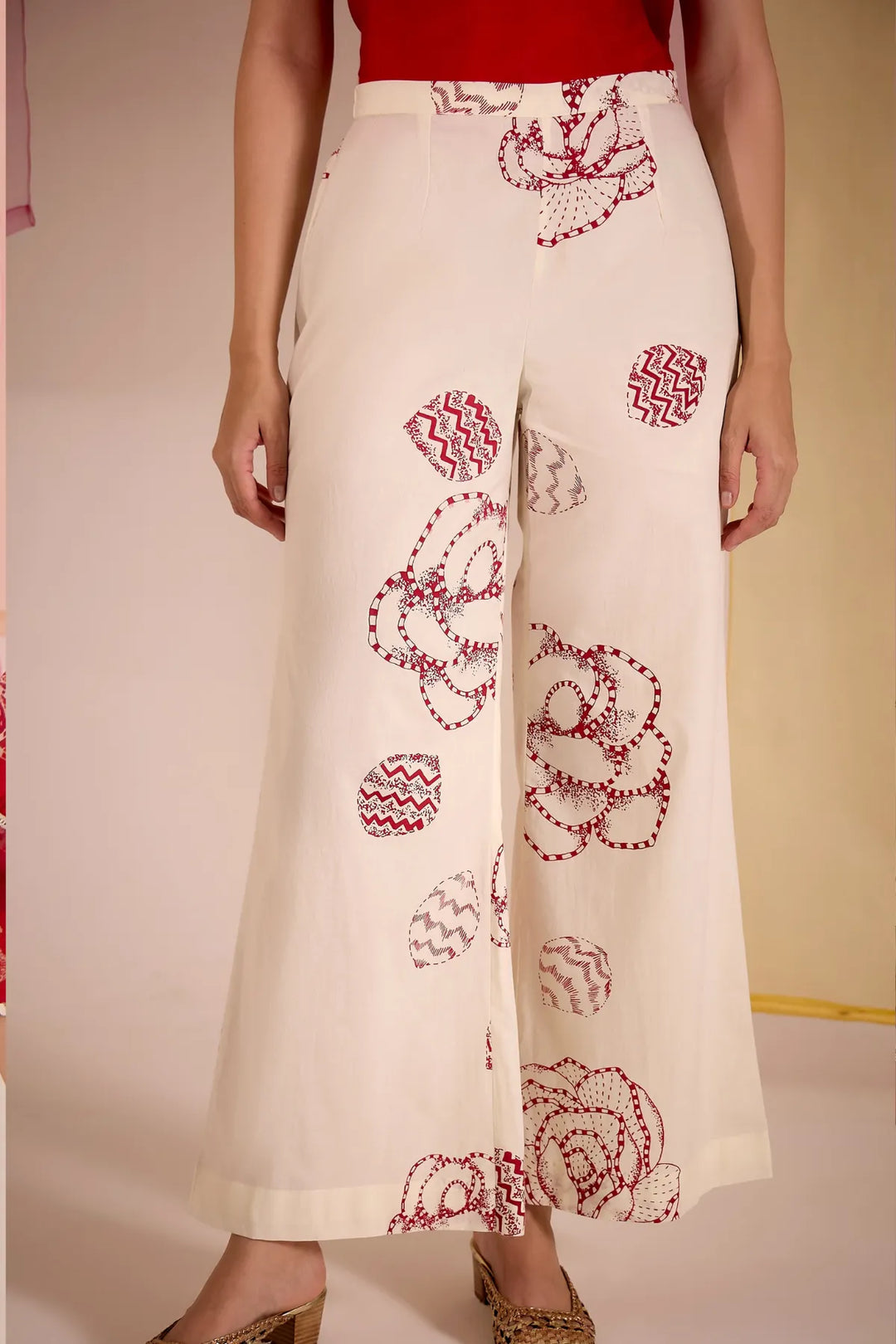 Red Cotton Silk Long Scallop Kurta Set
