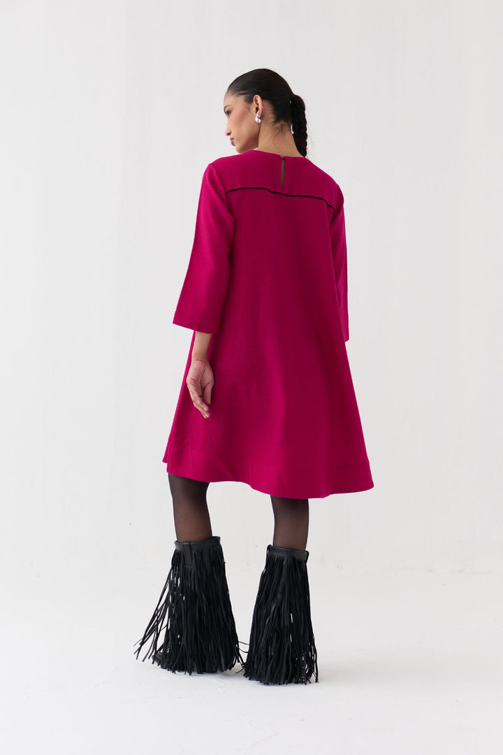 Floral Applique Woollen Dress