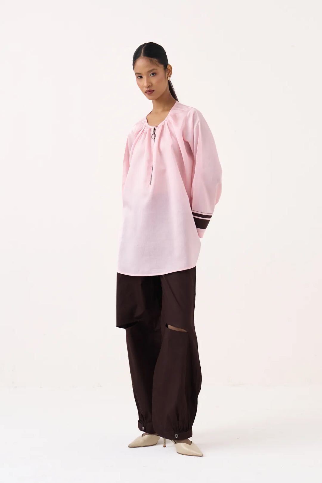 Wide Sleeve Gather Neck Top Co-ord