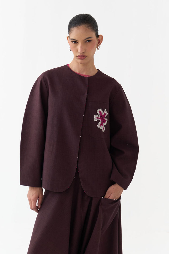 Embroidered Contour Overlay Co-ord (Set Of 2)