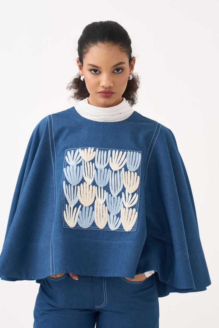 Emb. Patch Denim Poncho