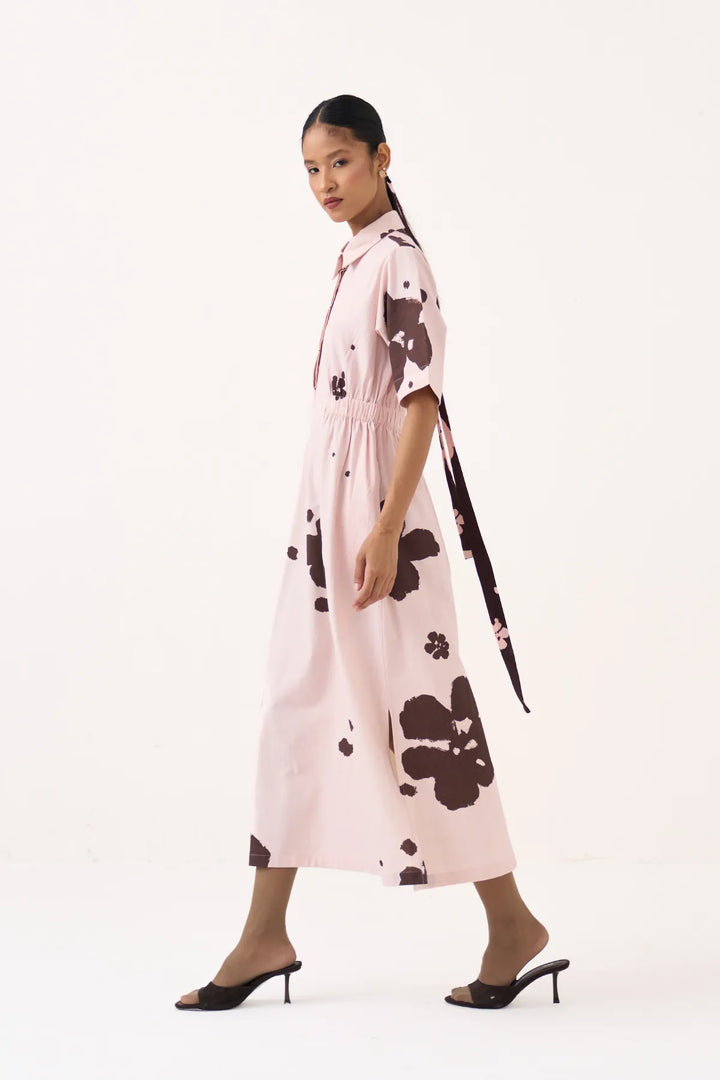 Collared Side Elastic Waist Dress